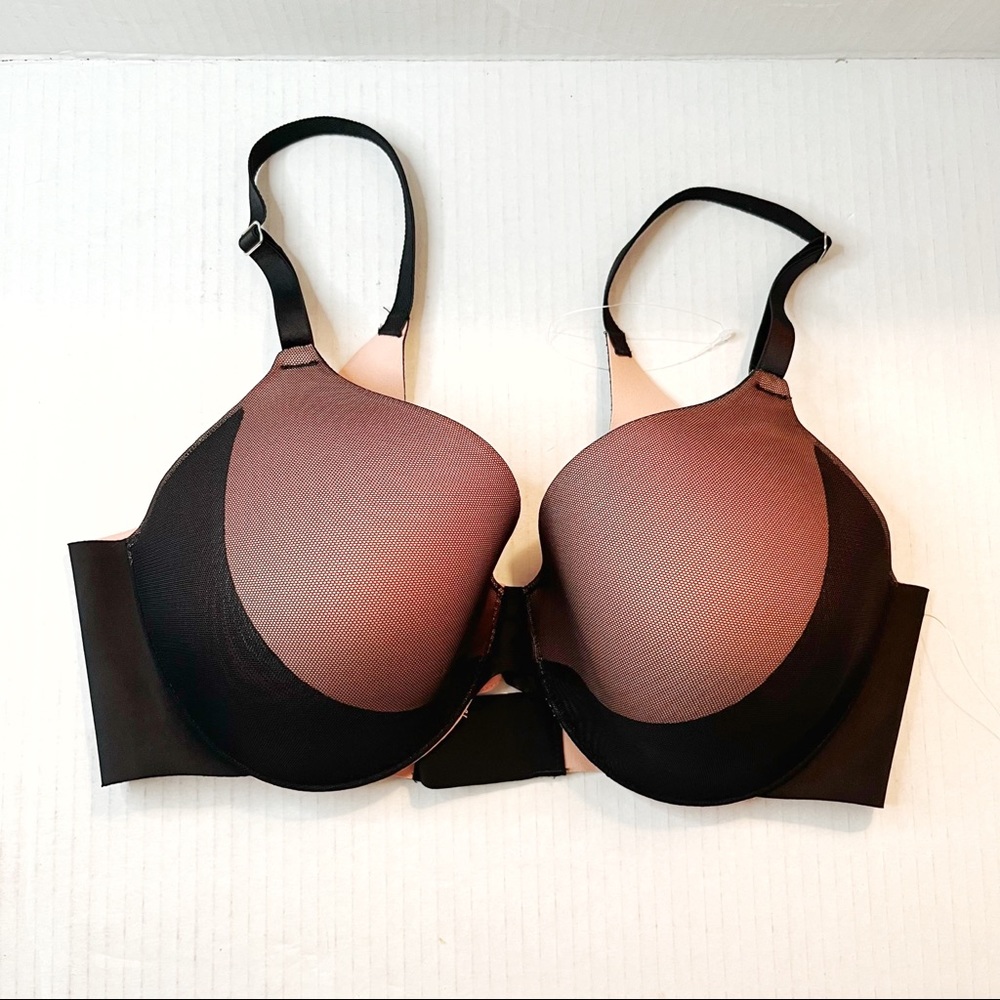 Soma Bra Vanishing Back Layered Mesh Full Coverage Bra Black & Pink Sz 34D NWOT